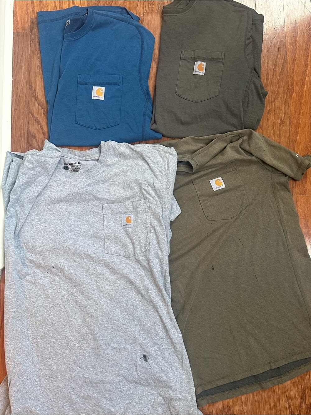 Carhartt Men's Short Sleeve Pocket Tees - Blue, Gray, Olive (4-Pack)